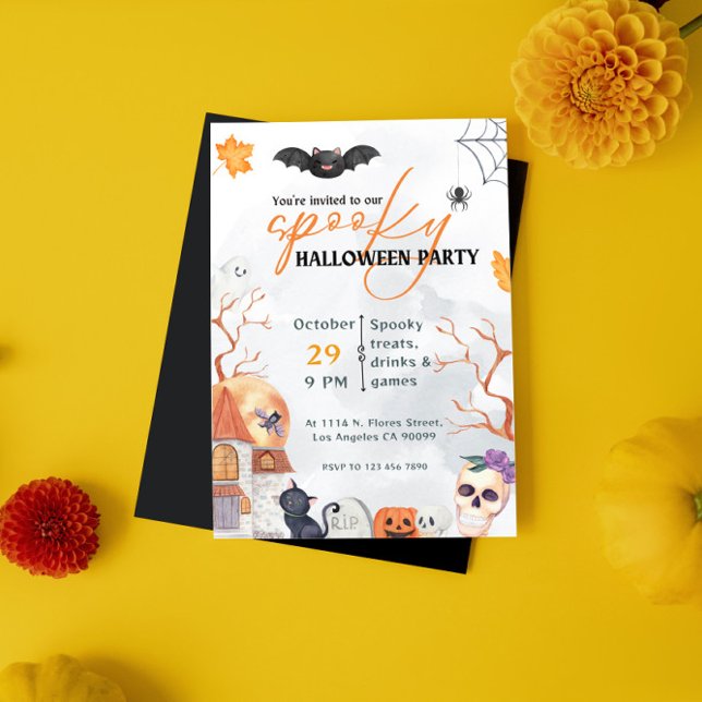 Invitación de la fiesta de Halloween en negro y na (Subido por el creador)