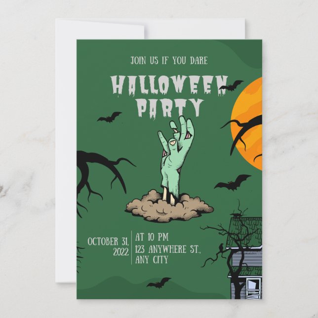 Invitación de la fiesta de Halloween ilustrada en  (Anverso)