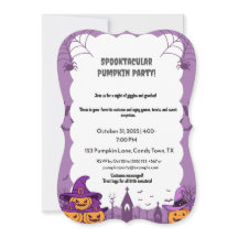 Invitación de la fiesta de Halloween rosa pastel c