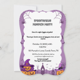 Invitación de la fiesta de Halloween rosa pastel c