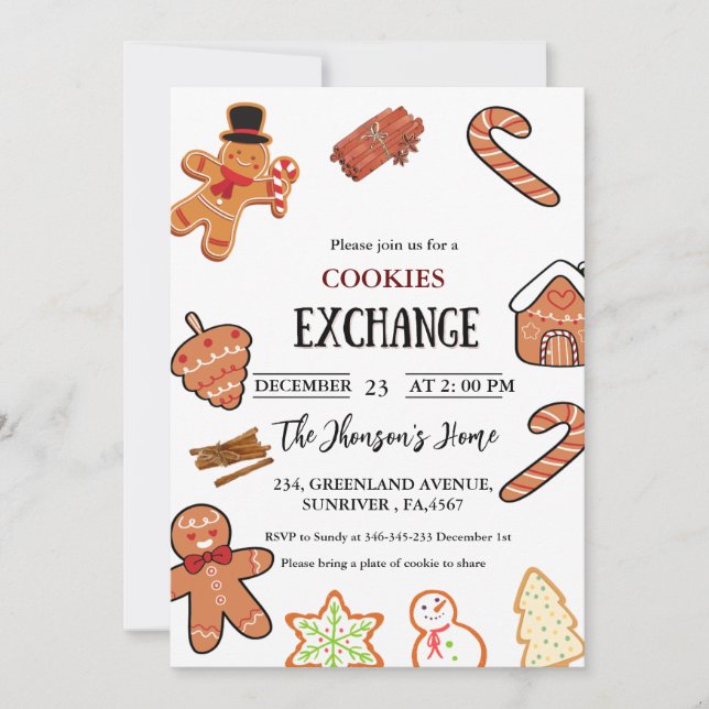 Invitación de la fiesta de intercambio de cookies  (Anverso)