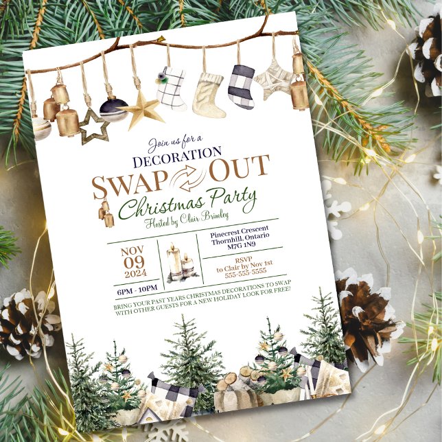 Invitación de la fiesta de intercambio de decoraci (Host a Decoration Swap Out party for cost-savings and a new holiday look for the season)
