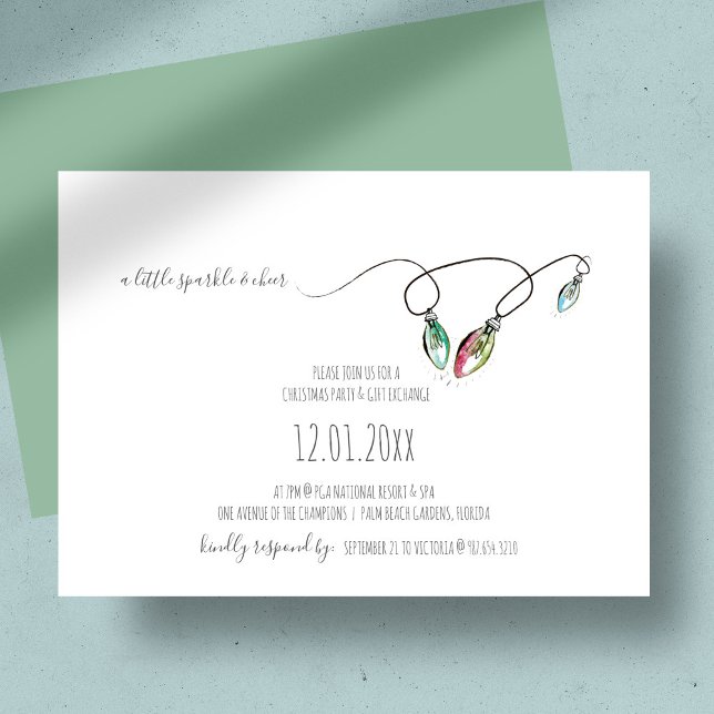 Invitación de la fiesta de intercambio de regalos  (Christmas party invitations feature line art holiday lights in a minimalist design)