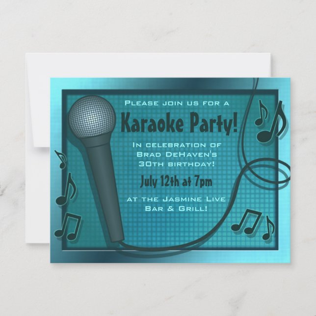 Invitación de la fiesta de karaoke del micrófono a (Anverso)