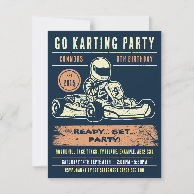 Invitación de la fiesta de karting del número de c (Anverso)