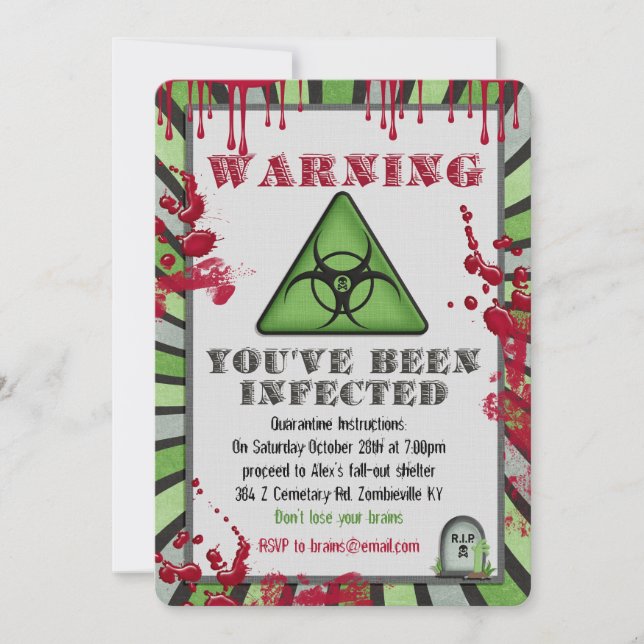 Invitación de la fiesta de la infección zombie (Anverso)
