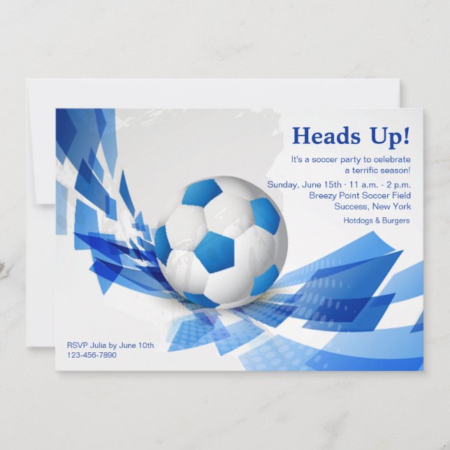 Invitación de la fiesta de la pelota de fútbol azu (Anverso)