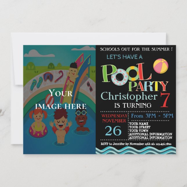 INVITACIÓN DE LA FIESTA DE LA PISCINA DE VERANO |  (Anverso)