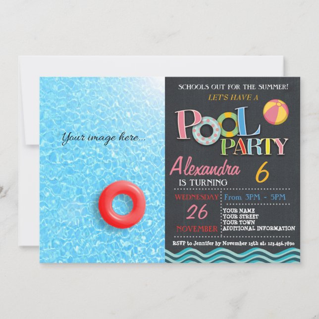 INVITACIÓN DE LA FIESTA DE LA PISCINA DE VERANO |  (Anverso)