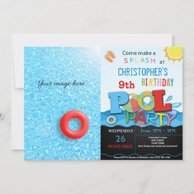 INVITACIÓN DE LA FIESTA DE LA PISCINA DE VERANO |  (Anverso)