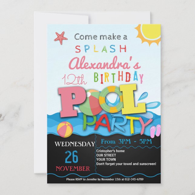 INVITACIÓN DE LA FIESTA DE LA PISCINA DE VERANO |  (Anverso)