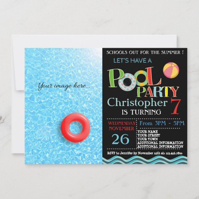 INVITACIÓN DE LA FIESTA DE LA PISCINA DE VERANO |  (Anverso)