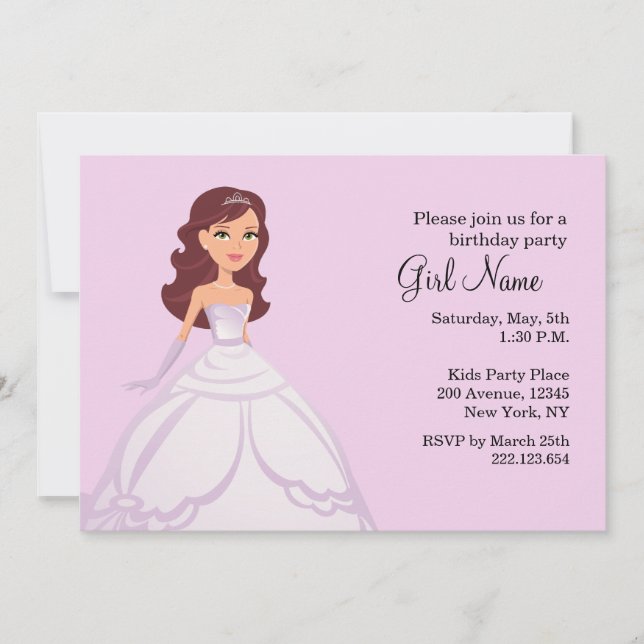 Invitación de la fiesta de la princesa (Anverso)