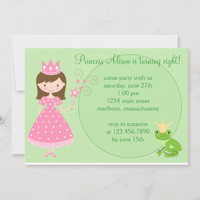 Invitación de la fiesta de la princesa cumpleaños (Anverso)