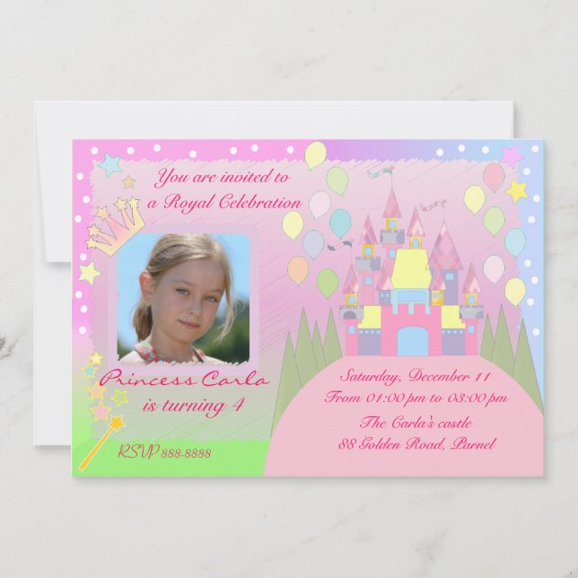 Invitación de la fiesta de la princesa cumpleaños (Anverso)
