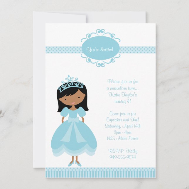 Invitación de la fiesta de la princesa cumpleaños (Anverso)