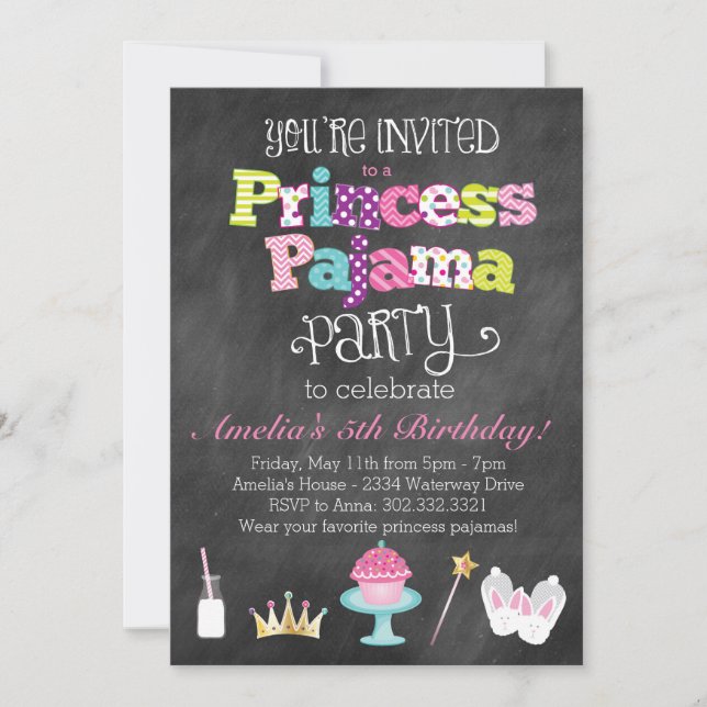 Invitación de la fiesta de la princesa Pajama de C (Anverso)