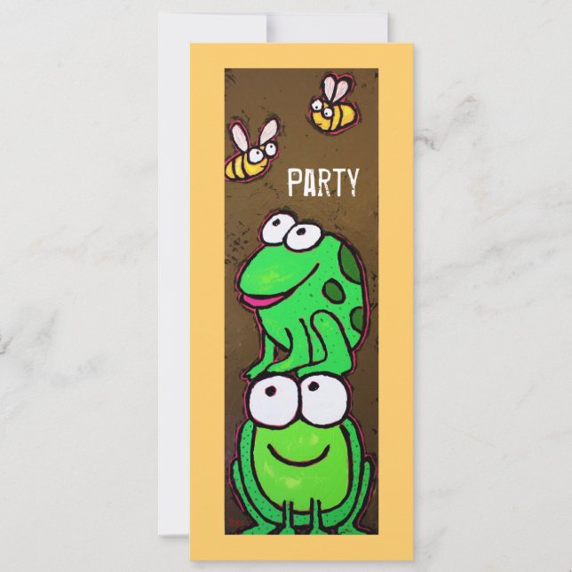 Invitación de la fiesta de las ranas divertidas y  (Anverso)