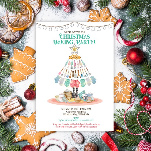 Invitación de la fiesta de los navidades (It's all things baking this holiday season with this Christmas Baking Party Invitation.)