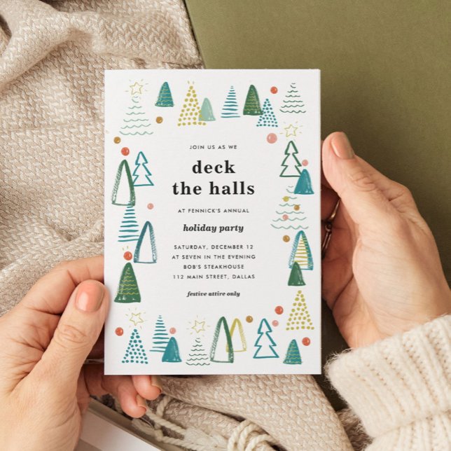 Invitación de la fiesta de los Navidades de los Ár (Watercolor Christmas trees party invitation.)