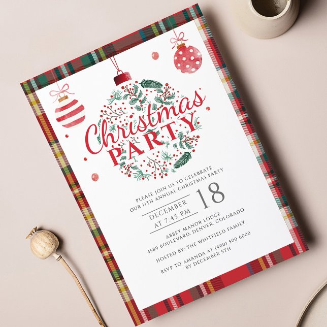 Invitación de la fiesta de los Navidades de oficin (Modern Plaid Christmas Party Invitation)