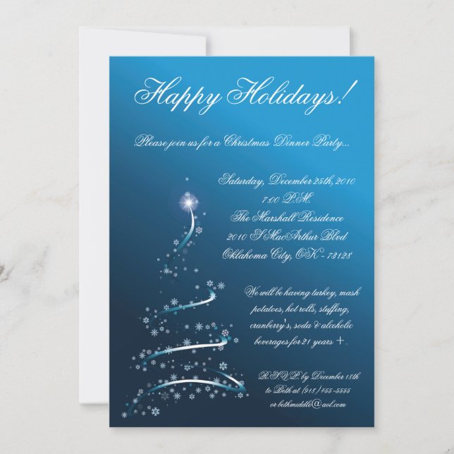 Invitación de la fiesta de los Navidades del árbol (Anverso)