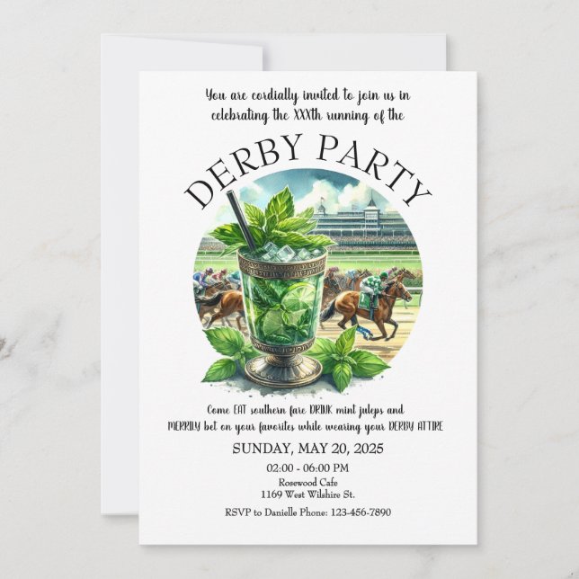Invitación de la fiesta de Mint Julep Derby (Anverso)
