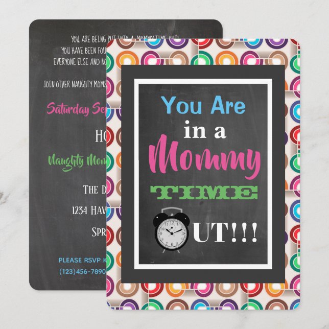 Invitación de la Fiesta de Mommy Time Out "Moms Ni (Anverso / Reverso)