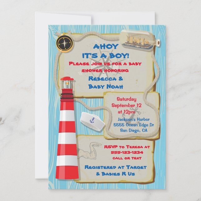 Invitación de la fiesta de Nautical Sailor en Baby (Anverso)