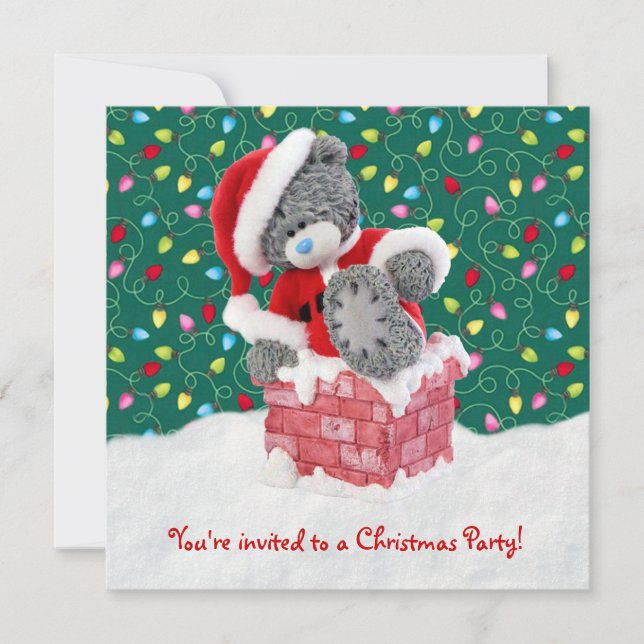 Invitación de la fiesta de Navidad con el oso de (Anverso)