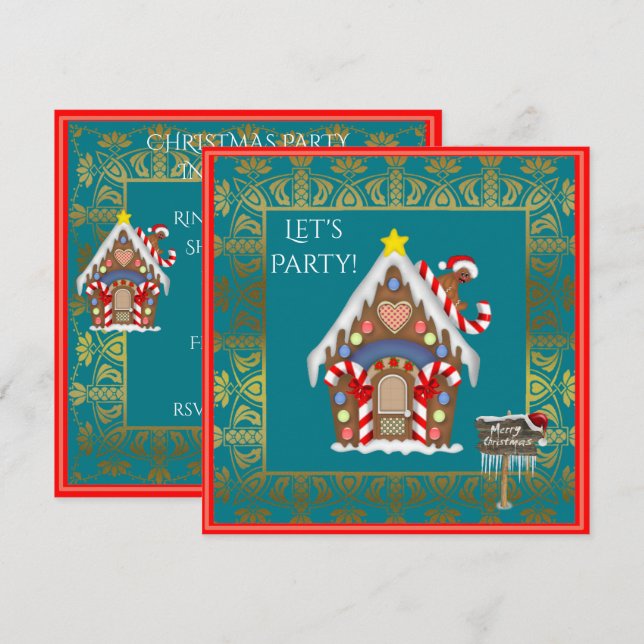 invitación de la fiesta de Navidad de la casa de (Anverso / Reverso)