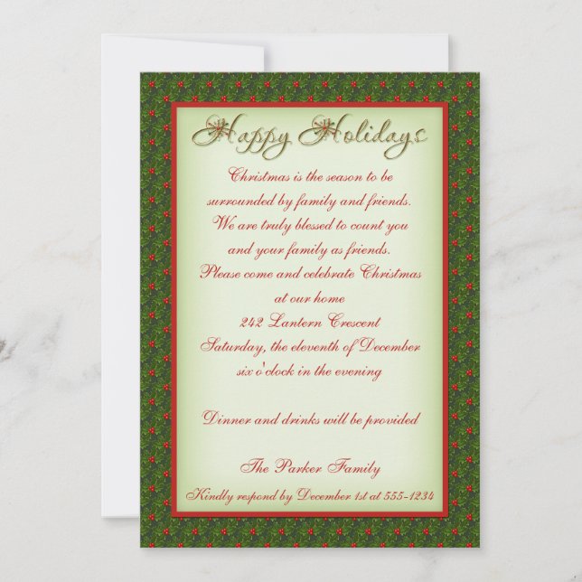 Invitación de la fiesta de Navidad del acebo y de (Anverso)