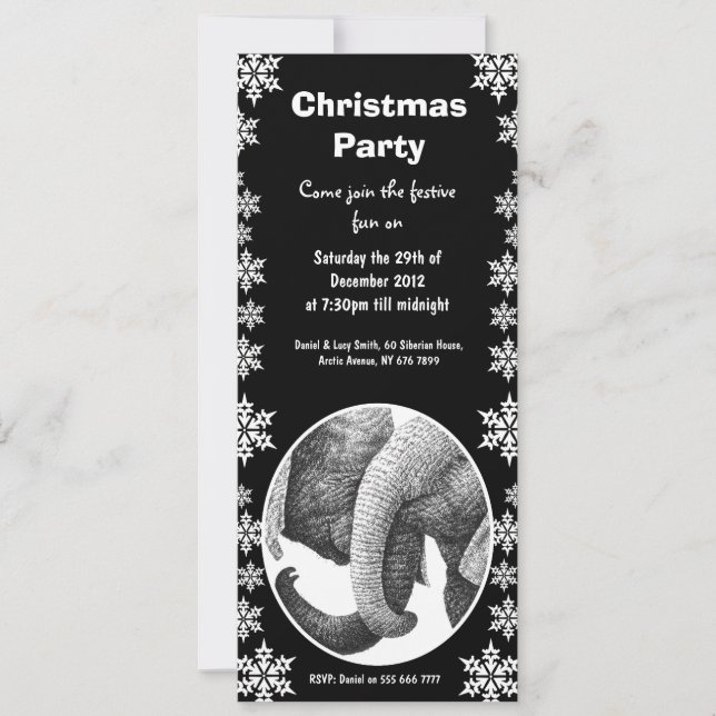 Invitación de la fiesta de Navidad del elefante (Anverso)