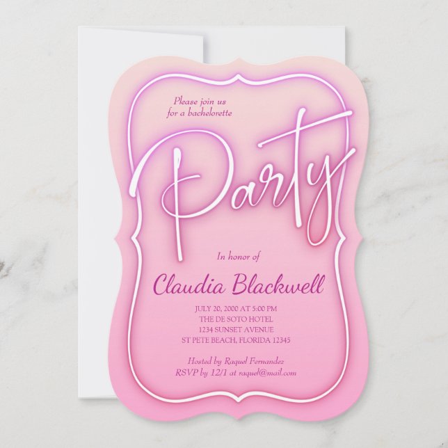 Invitación de la fiesta de Neón Rosa (Anverso)