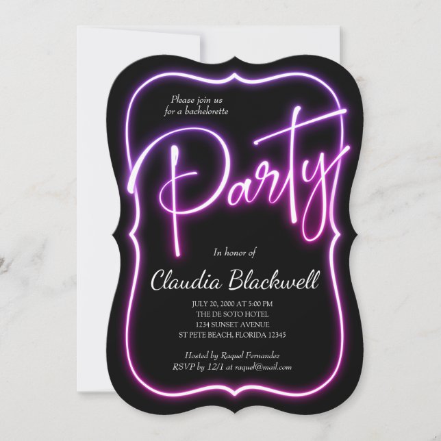 Invitación de la fiesta de Neón Rosa (Anverso)