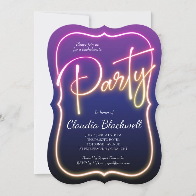 Invitación de la fiesta de Neón Rosa (Anverso)