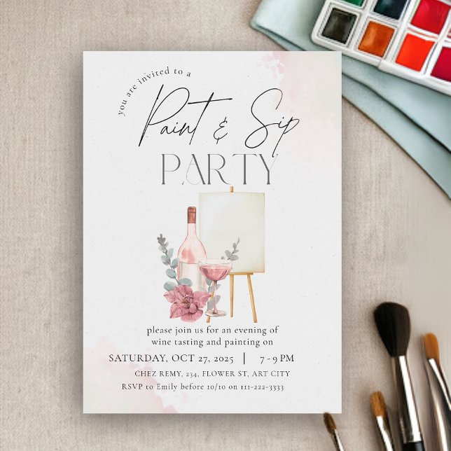 Invitación de la fiesta de pintura y sip (Paint and Sip Party Invitation)