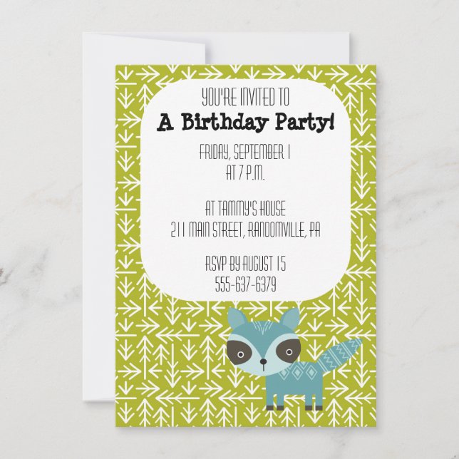 Invitación de la fiesta de Raccoon Azul (Anverso)