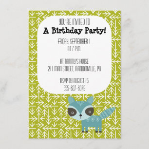 Invitación de la fiesta de Raccoon Azul