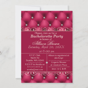Invitación de la fiesta de soltera rosa de cuero d