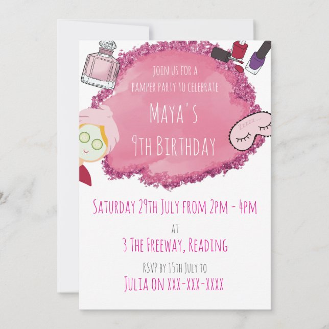 Invitación de la fiesta de Spa Pamper para Fiesta  (Anverso)