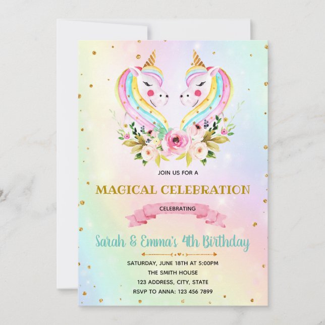 Invitación de la fiesta de unicornio (Anverso)