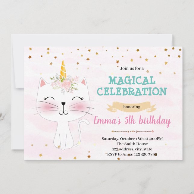 Invitación de la fiesta de unicornio de Cuate cat (Anverso)