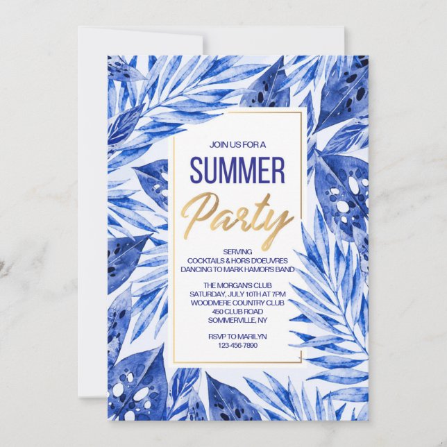 Invitación de la fiesta de verano en azul (Anverso)