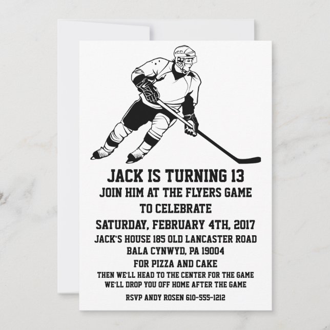 INVITACIÓN DE LA FIESTA DEL CUMPLEAÑOS DE HOCKEY (Anverso)