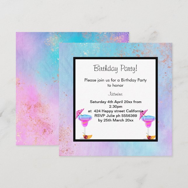 INVITACIÓN DE LA FIESTA DEL CUMPLEAÑOS DE PASTEL M (Anverso / Reverso)