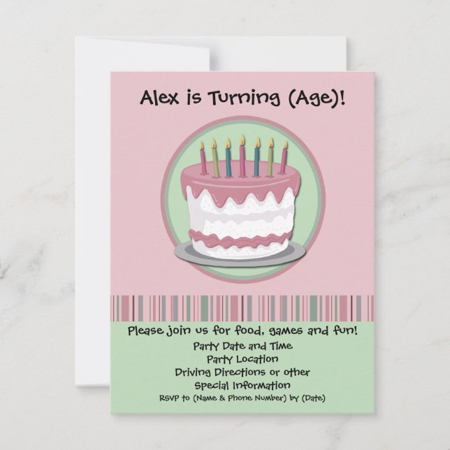 Invitación de la fiesta del cumpleaños del chica (Anverso)