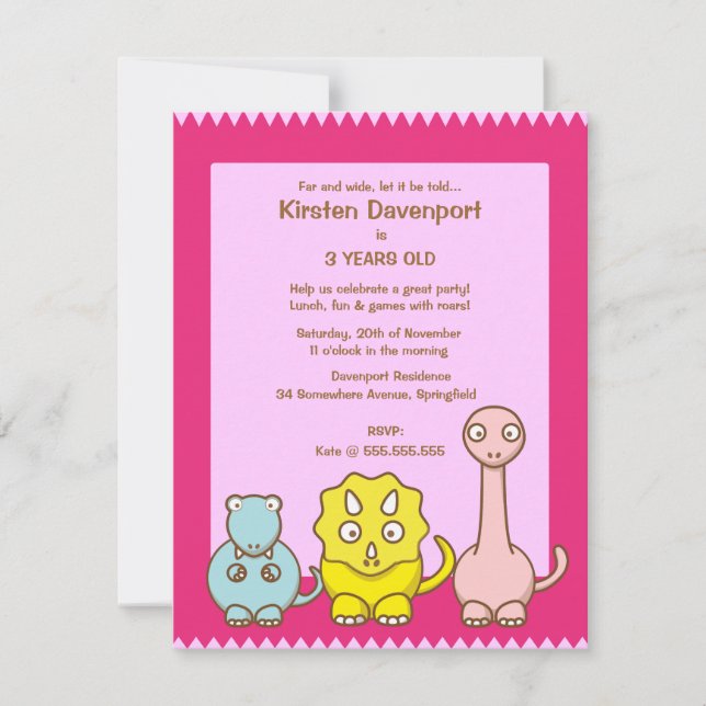 Invitación de la fiesta del cumpleaños del chica (Anverso)