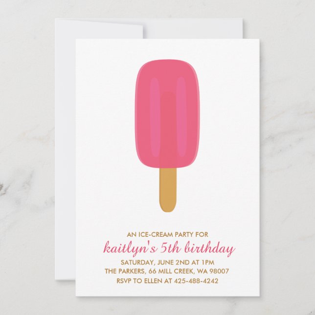 Invitación de la fiesta del cumpleaños del helado (Anverso)