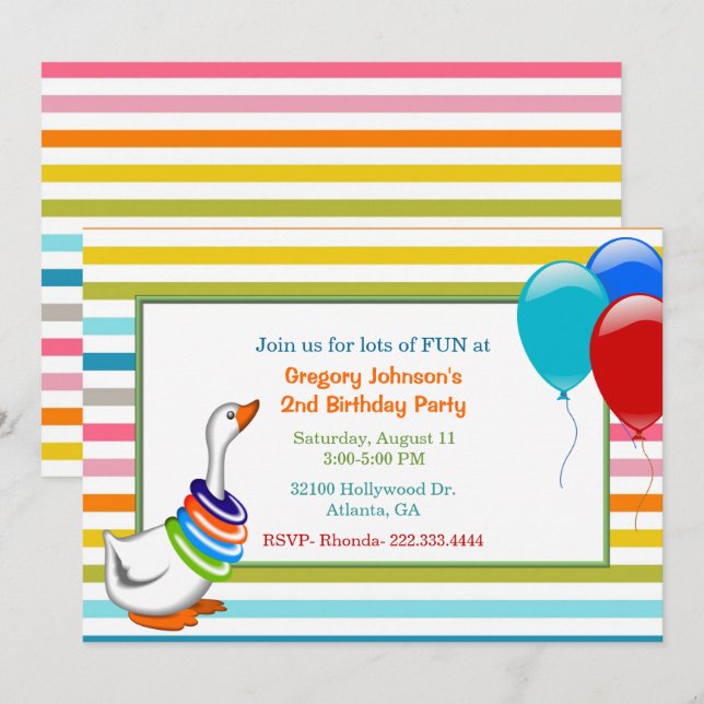 Invitación de la fiesta del cumpleaños del niño (Anverso / Reverso)